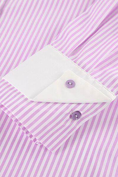 Striped Collared Neck Long Sleeve Shirt for Stylish Comfort - Selvanelle