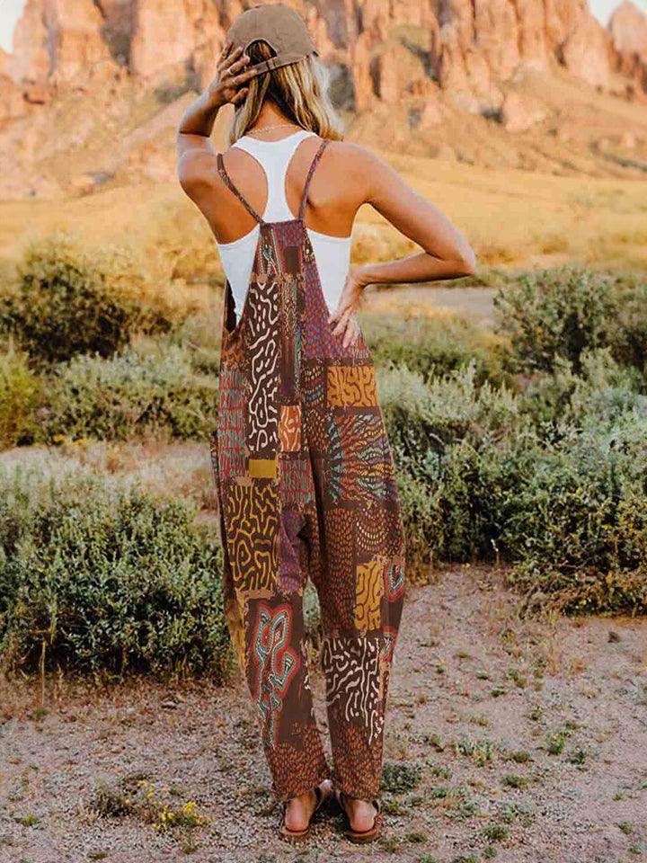 Double Take Full Size Printed V-Neck Sleeveless Jumpsuit - Selvanelle