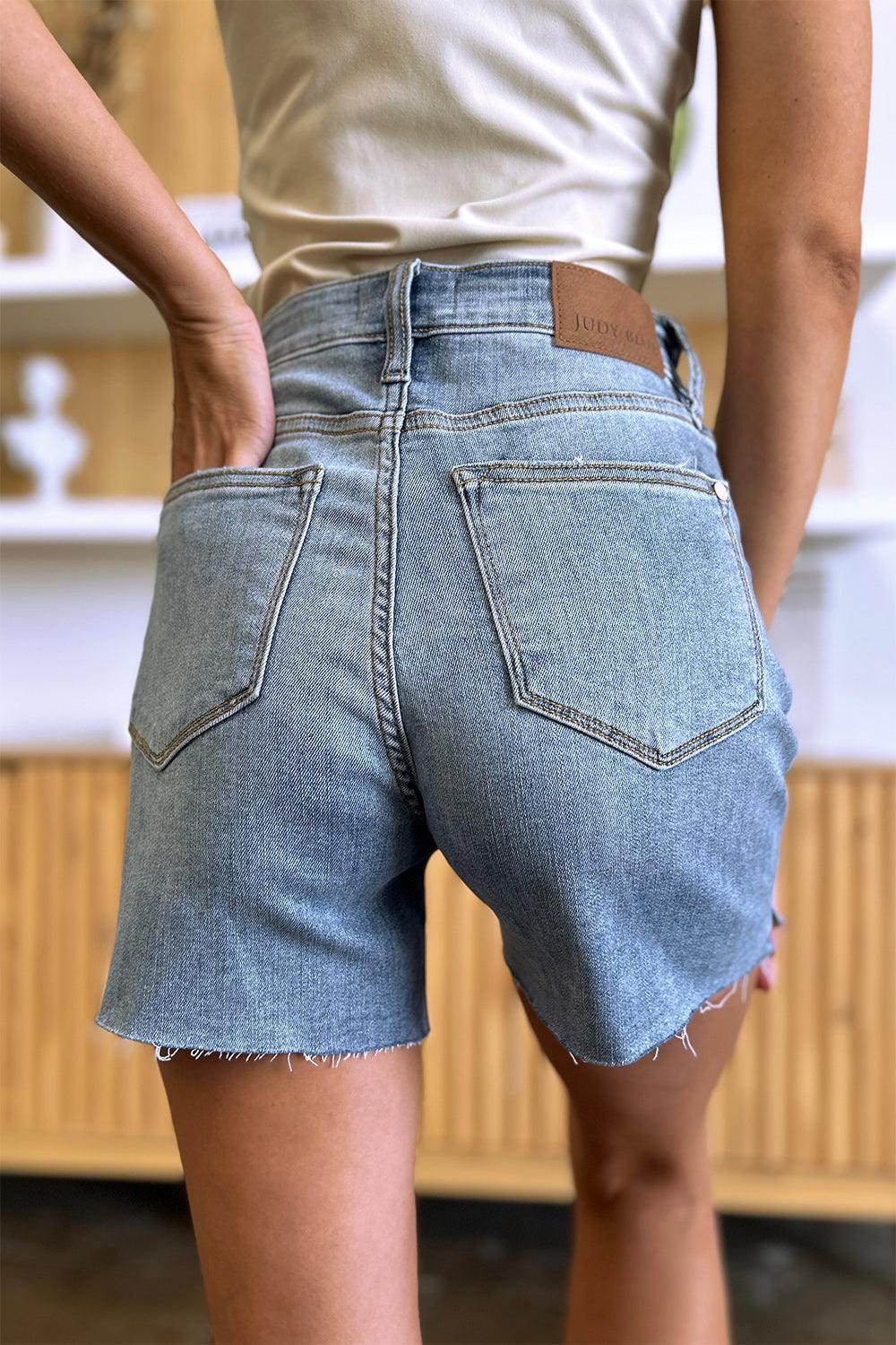 Judy Blue Full Size High Waist Raw Hem Denim Shorts for Women - Selvanelle