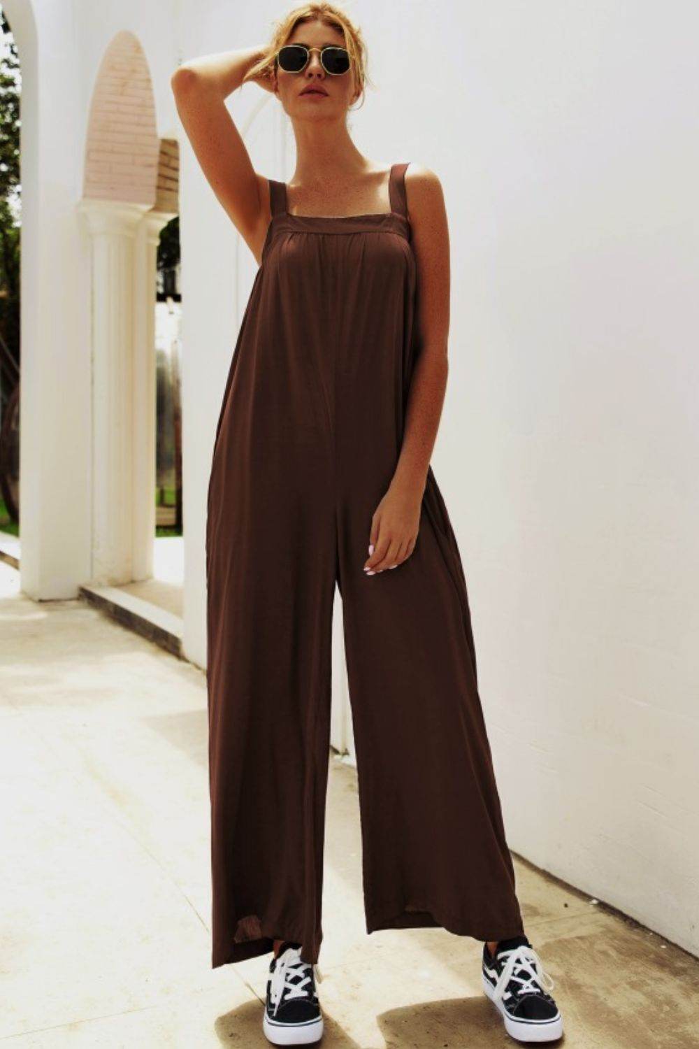 Wide Strap Wide Leg Jumpsuit - Selvanelle