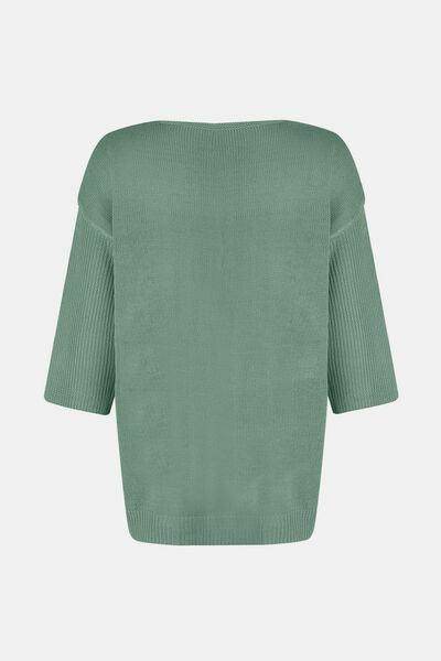 V-Neck Three-Quarter Sleeve Knit Top for Women Casual Wear - Selvanelle