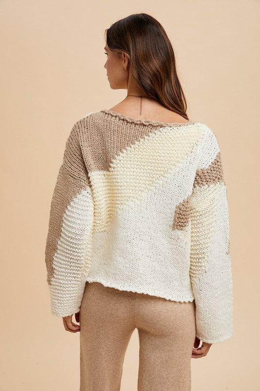 Annie Wear Color Block Drop Shoulder Sweater for Women - Selvanelle