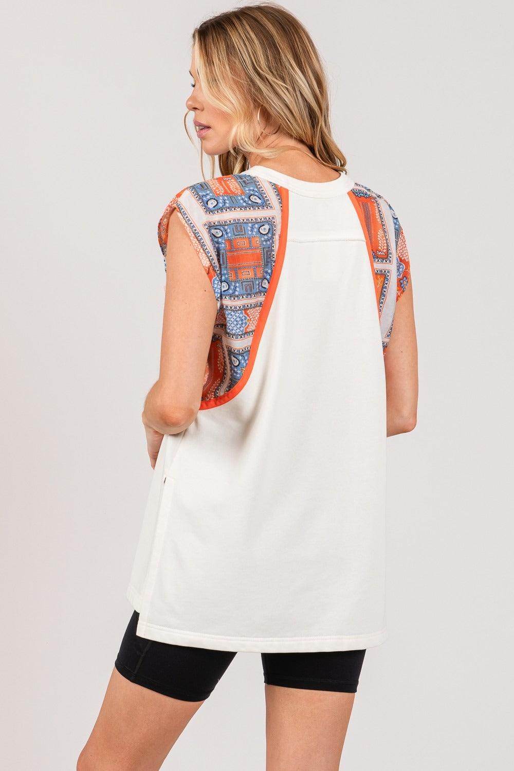 SAGE + FIG Patch Print Side Slit Sleeveless Top for Women - Selvanelle