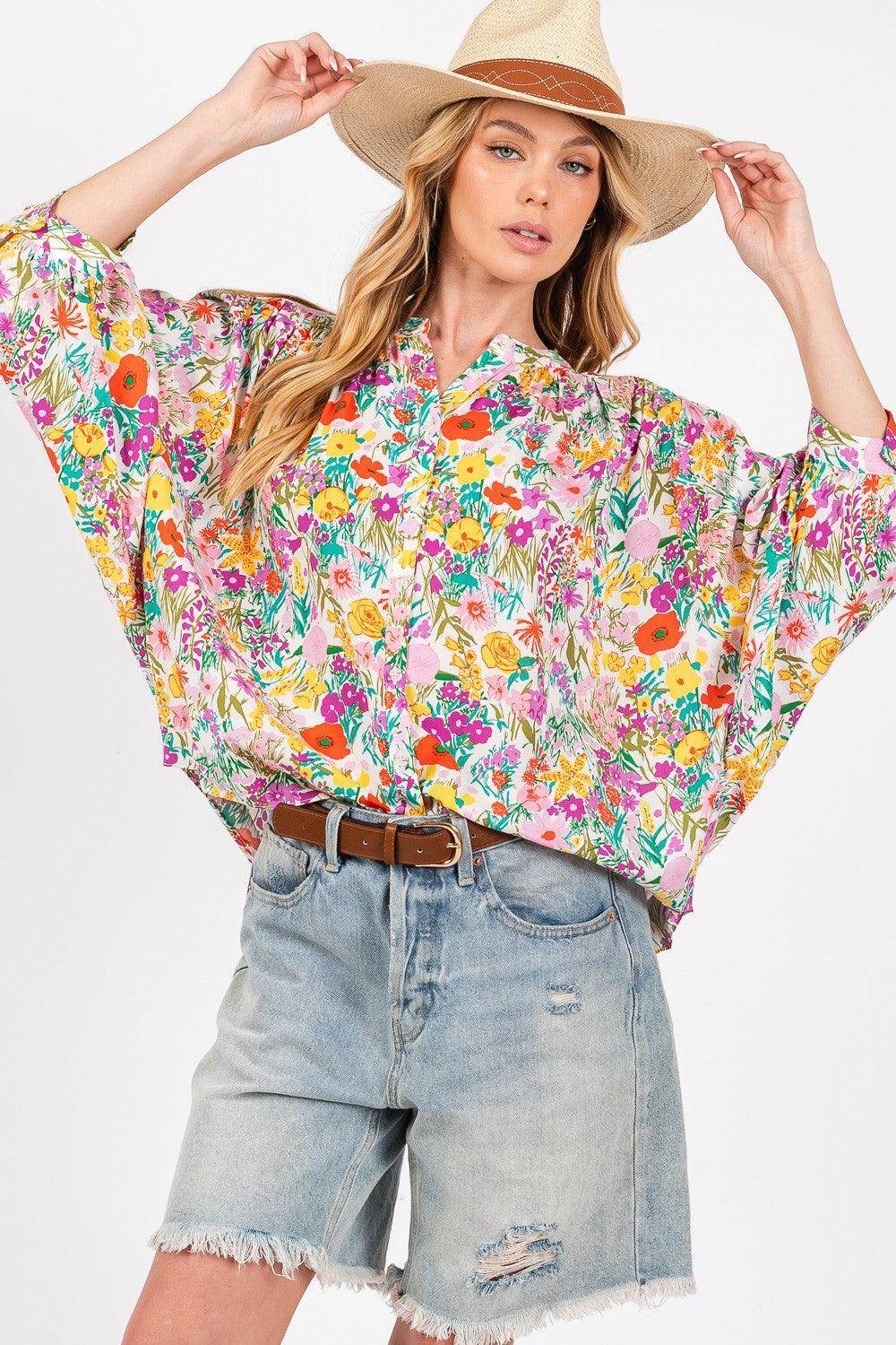 SAGE + FIG Button Down Floral Shirt for Stylish Women - Selvanelle
