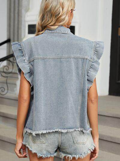 Raw Hem Cap Sleeve Denim Jacket for Trendy Style - Selvanelle