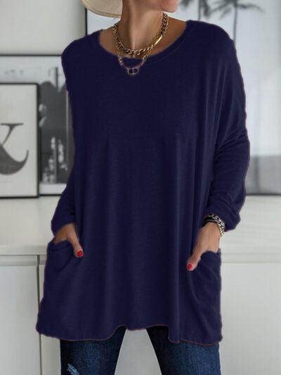 Full Size Round Neck Long Sleeve T-Shirt for Women - Selvanelle
