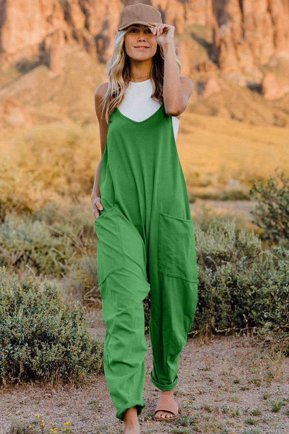 Double Take Full Size V-Neck Sleeveless Jumpsuit with Pockets - Selvanelle