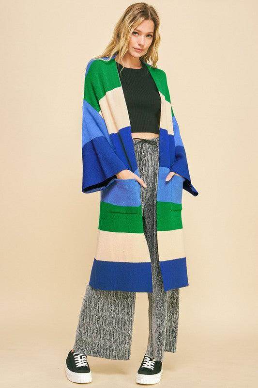 Davi & Dani Color Block Kimono Sleeve Open Front Cardigan - Selvanelle