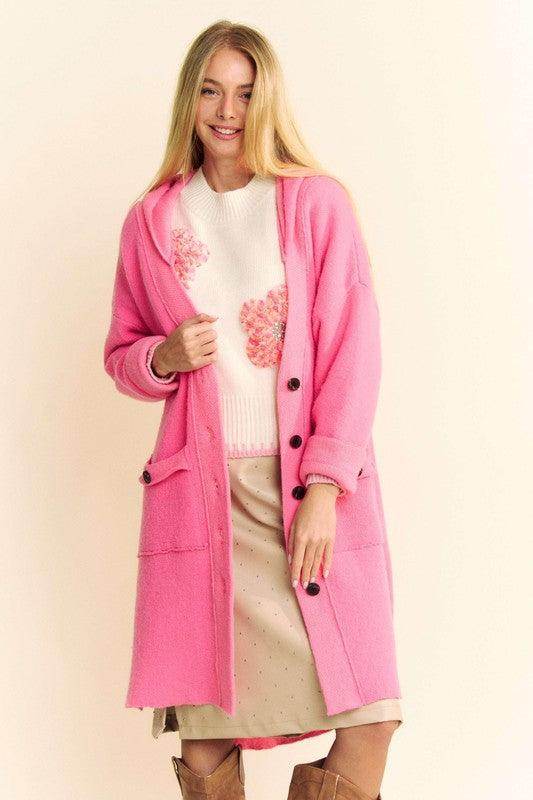 Davi & Dani Side Slit Button Up Hooded Cardigan for Women - Selvanelle