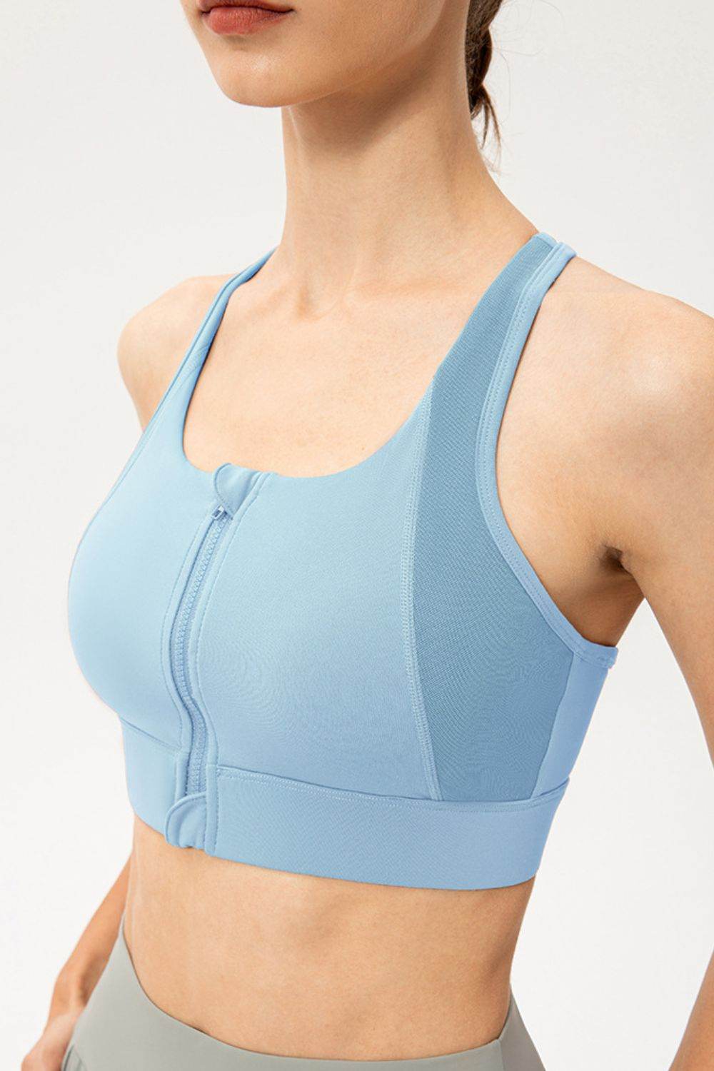 Zip-Up Round Neck Sports Bra - Selvanelle