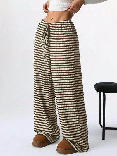 Tied Striped Wide Leg Pants for Stylish Comfort Wear - Selvanelle