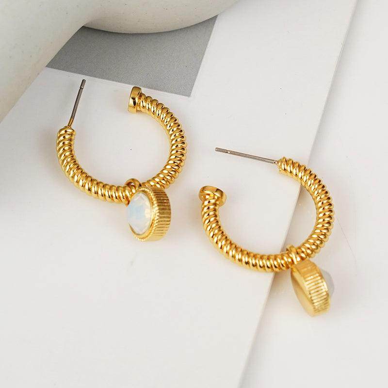 Rope Cat's Eye Stone C-Hoop Earrings for Elegant Style - Selvanelle