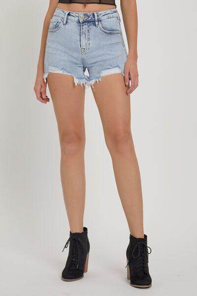 RISEN Full Size High Rise Rhinestone Strap Denim Shorts - Selvanelle
