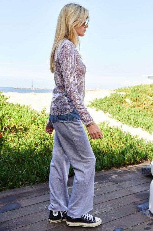 Davi & Dani Sequin Mock Neck Long Sleeve Mesh Top Chic - Selvanelle