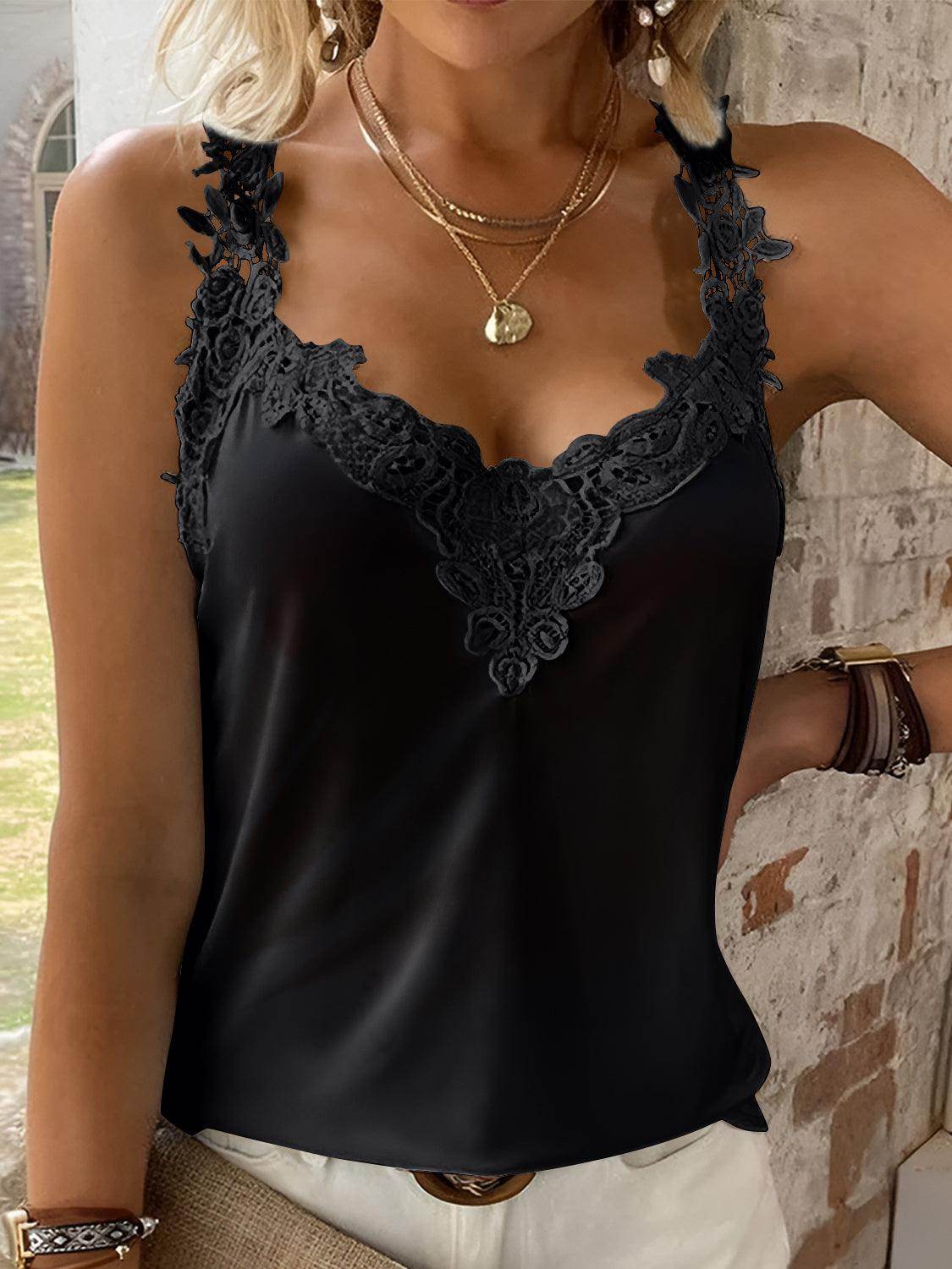 Full Size Lace Detail V-Neck Tank for Women Stylish Look - Selvanelle