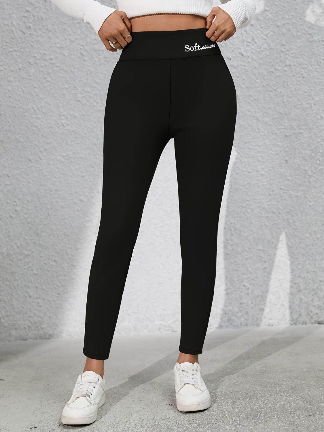 Full Size Letter Embroidered High Waist Leggings for Women - Selvanelle