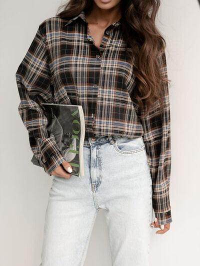 Plaid Collared Neck Long Sleeve Shirt for Casual Wear - Selvanelle
