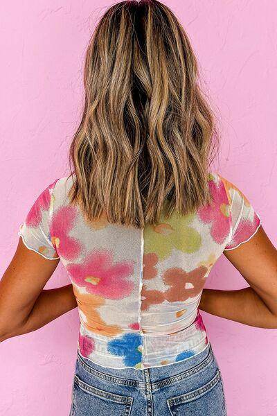 Printed Round Neck Short Sleeve Blouse for Women Fashion - Selvanelle