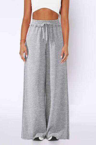High Waist Wide Leg Pants with Pockets and Frill Detail - Selvanelle