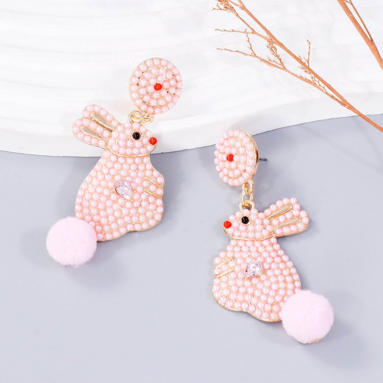 Synthetic Pearl Alloy Rabbit Dangle Earrings - Selvanelle