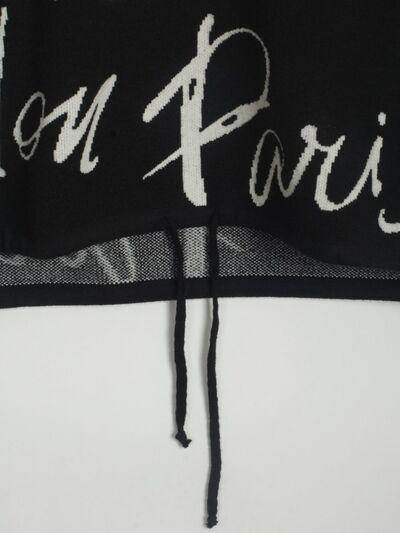 Drawstring Hem Letter Pattern Round Neck Dropped Shoulder Sweater - Selvanelle