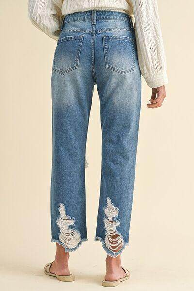 Annie Wear Distressed Raw Hem Cropped Jeans for Women - Selvanelle