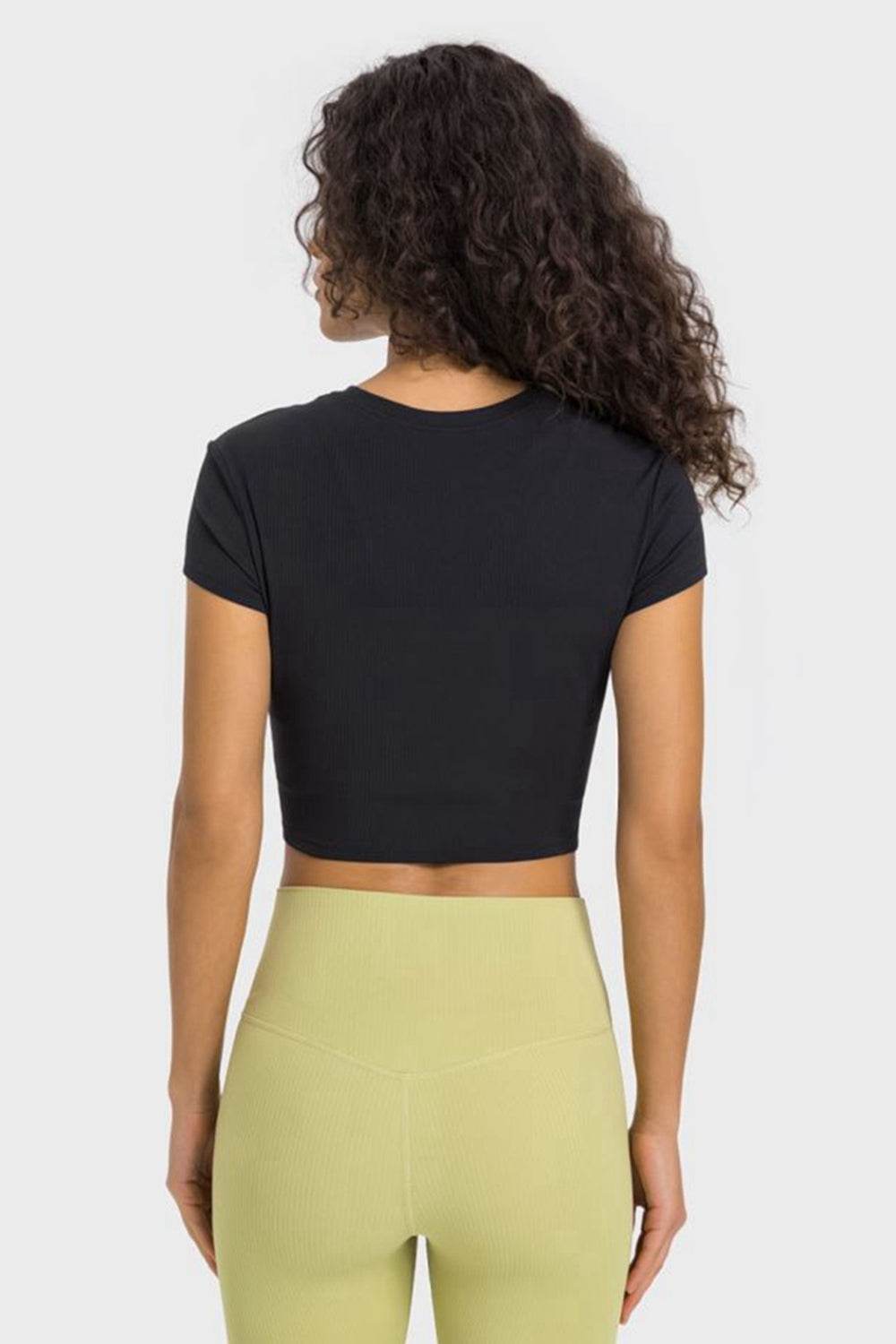Millennia Round Neck Short Sleeve Cropped Sports T-Shirt - Selvanelle