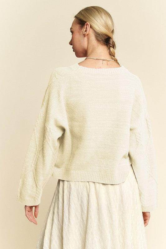 Davi & Dani Diamond Cable Pattern Drop Shoulder Sweater - Selvanelle