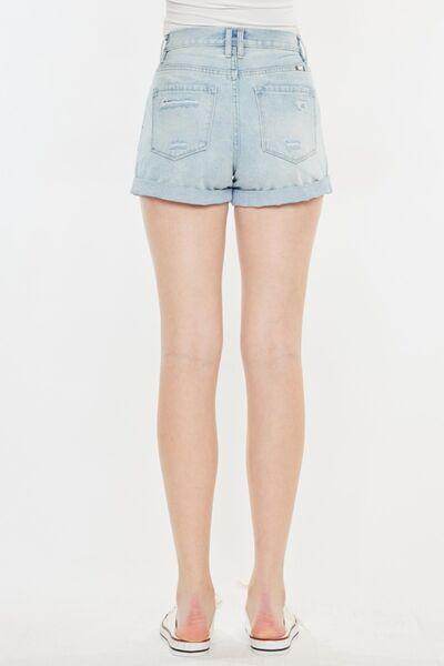 Kancan High Rise Repaired Mom Denim Shorts for Women - Selvanelle