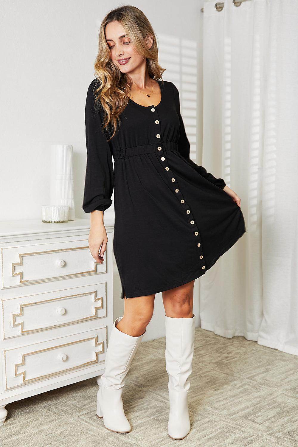 Double Take Scoop Neck Empire Waist Long Sleeve Magic Dress - Selvanelle