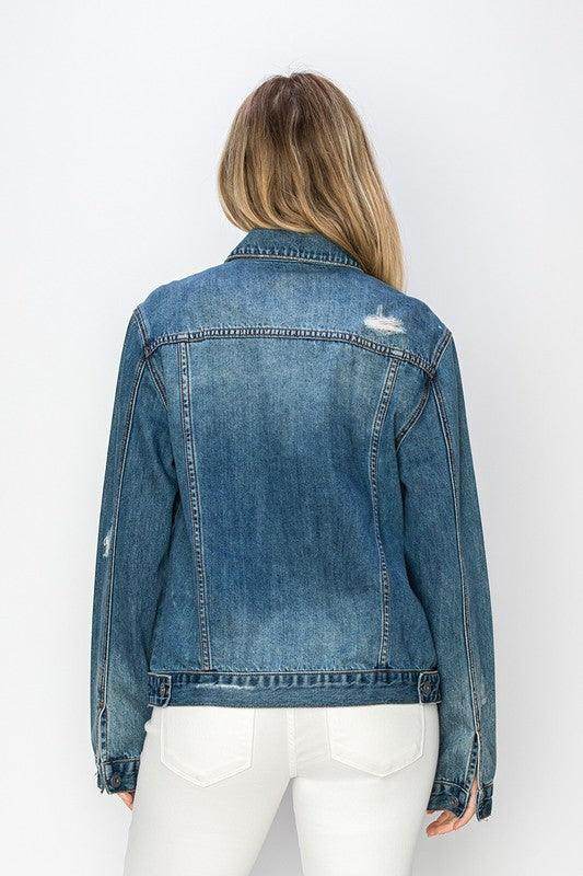 RISEN Full Size Distressed Button Up Jacket for Women - Selvanelle