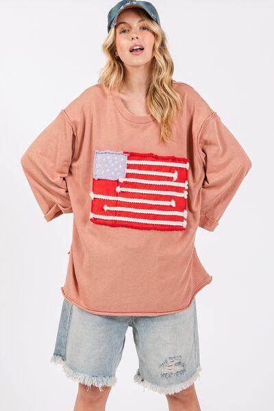 SAGE + FIG Full Size American Flag Patch T-Shirt for Women - Selvanelle