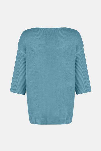 V-Neck Three-Quarter Sleeve Knit Top for Women Casual Wear - Selvanelle