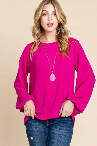 BOMBOM Textured Balloon Sleeve Top for Effortless Style - Selvanelle