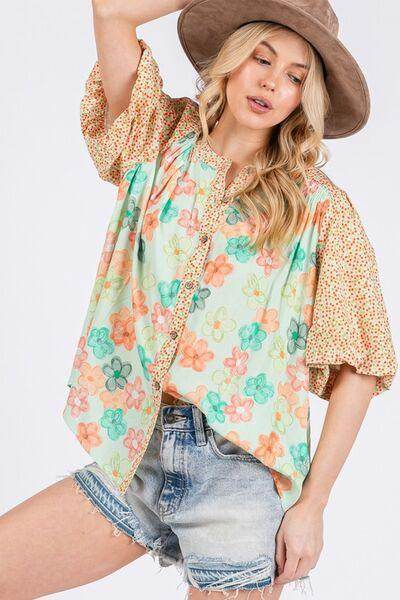 SAGE+FIG Button Down Bubble Sleeves Shirt for Women - Selvanelle