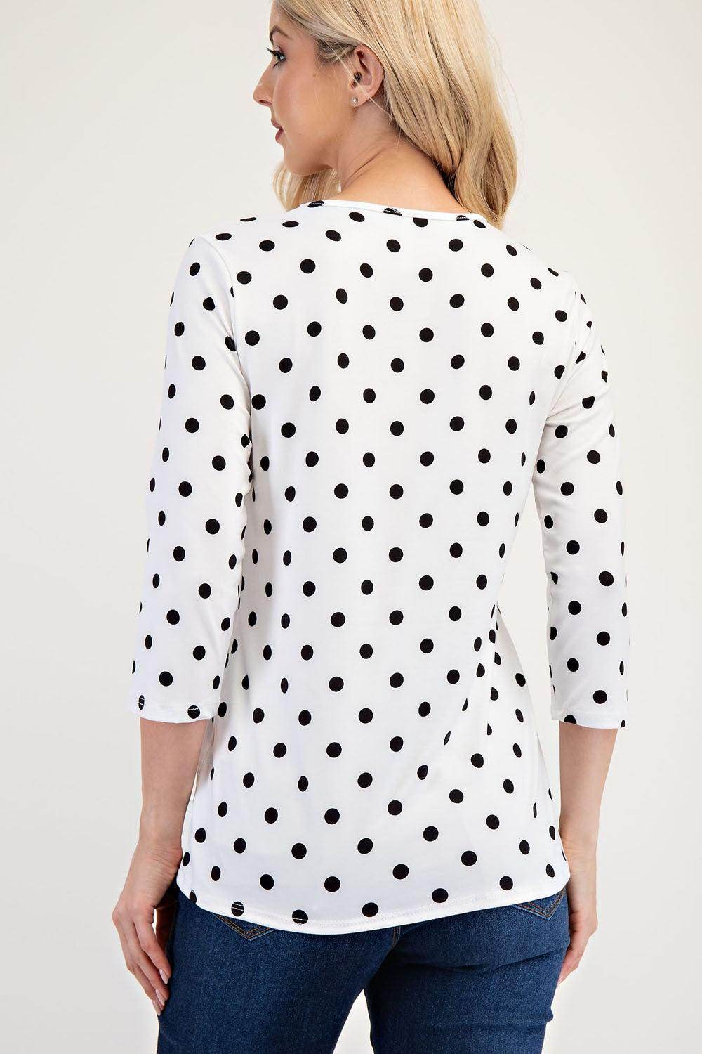 Celeste Full Size Polka Dot Three-Quarter Sleeve T-Shirt - Selvanelle