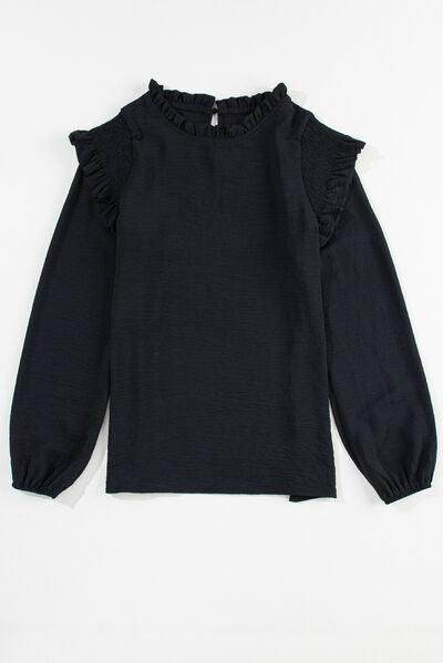 Frill Mock Neck Ruffled Balloon Sleeve Blouse for Women - Selvanelle