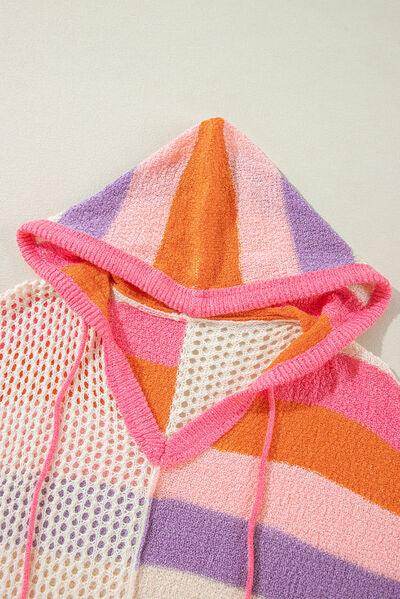 Openwork Color Block Hooded Sweater for Stylish Comfort - Selvanelle