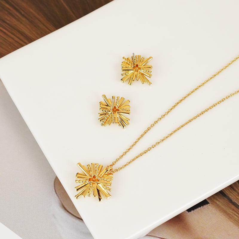Starburst Gold-Plated Earrings and Necklace Set for Women - Selvanelle
