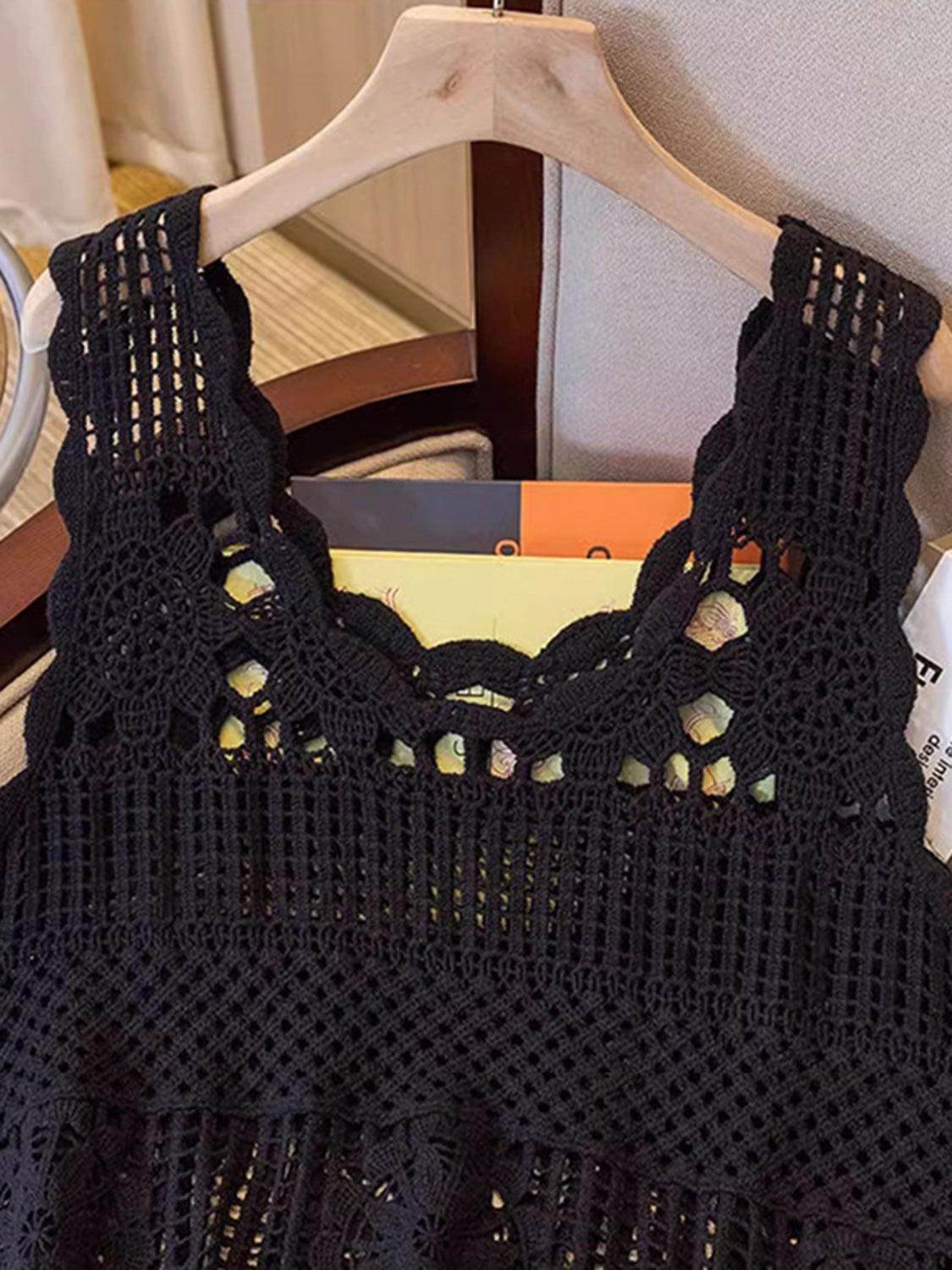 Openwork Scoop Neck Tank for Women in Sheer Cotton Style - Selvanelle