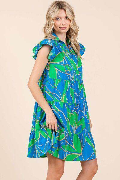 Mittoshop Leaf Print Ruffle Sleeve Tiered Mini Dress for Women - Selvanelle
