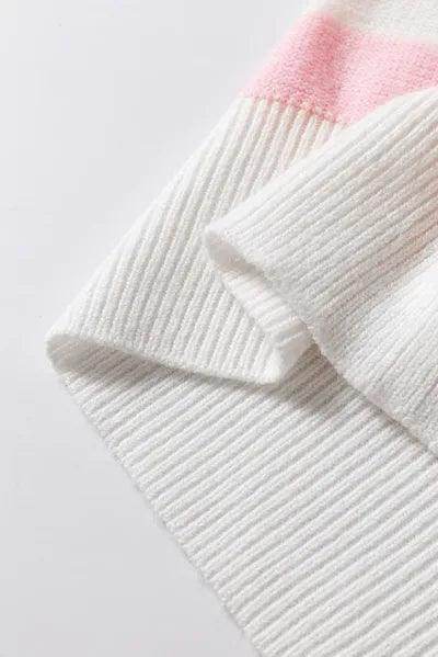Exposed Seam Striped Round Neck Long Sleeve Sweater for Women - Selvanelle