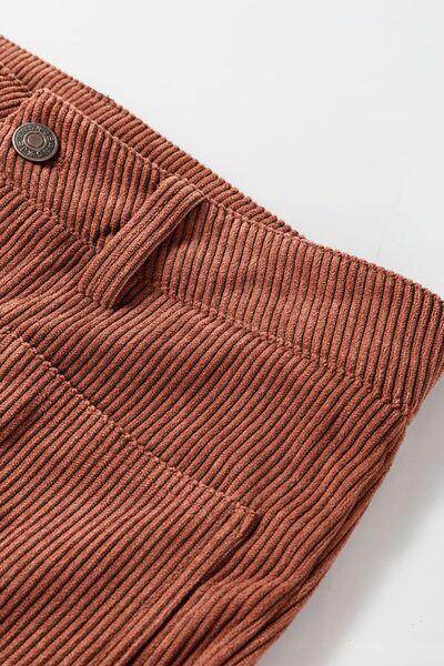 High Waist Square Pockets Corduroy Pants for Women - Selvanelle