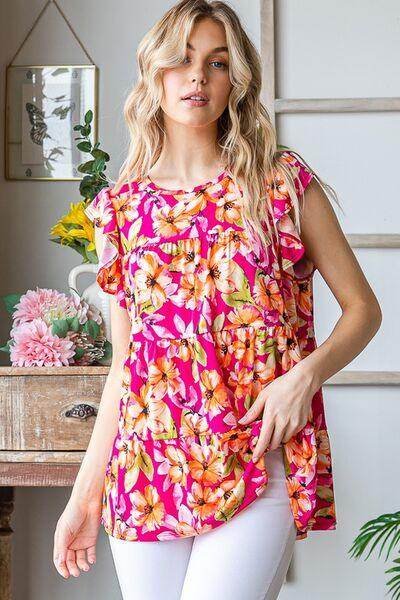 Heimish Full Size Butterfly Sleeve Floral Tiered Top Plus Size - Selvanelle
