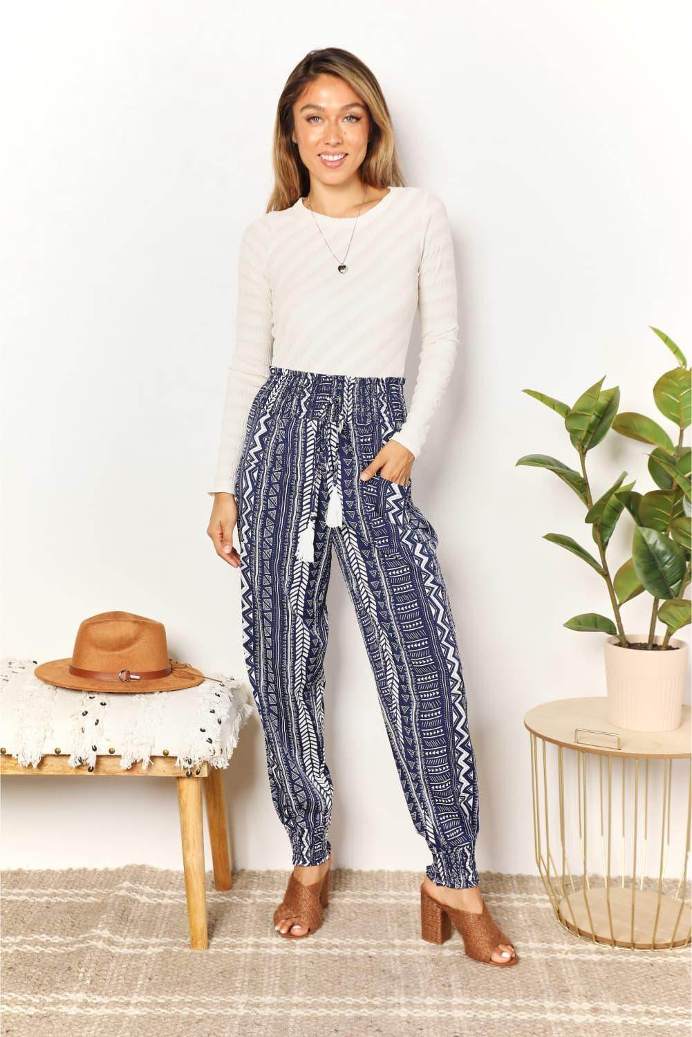 Perfee Geometric Print Tassel High-Rise Pants for Women - Selvanelle