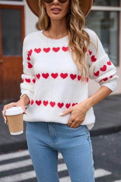Angel Wings Heart Round Neck Long Sleeve Sweater for Women - Selvanelle