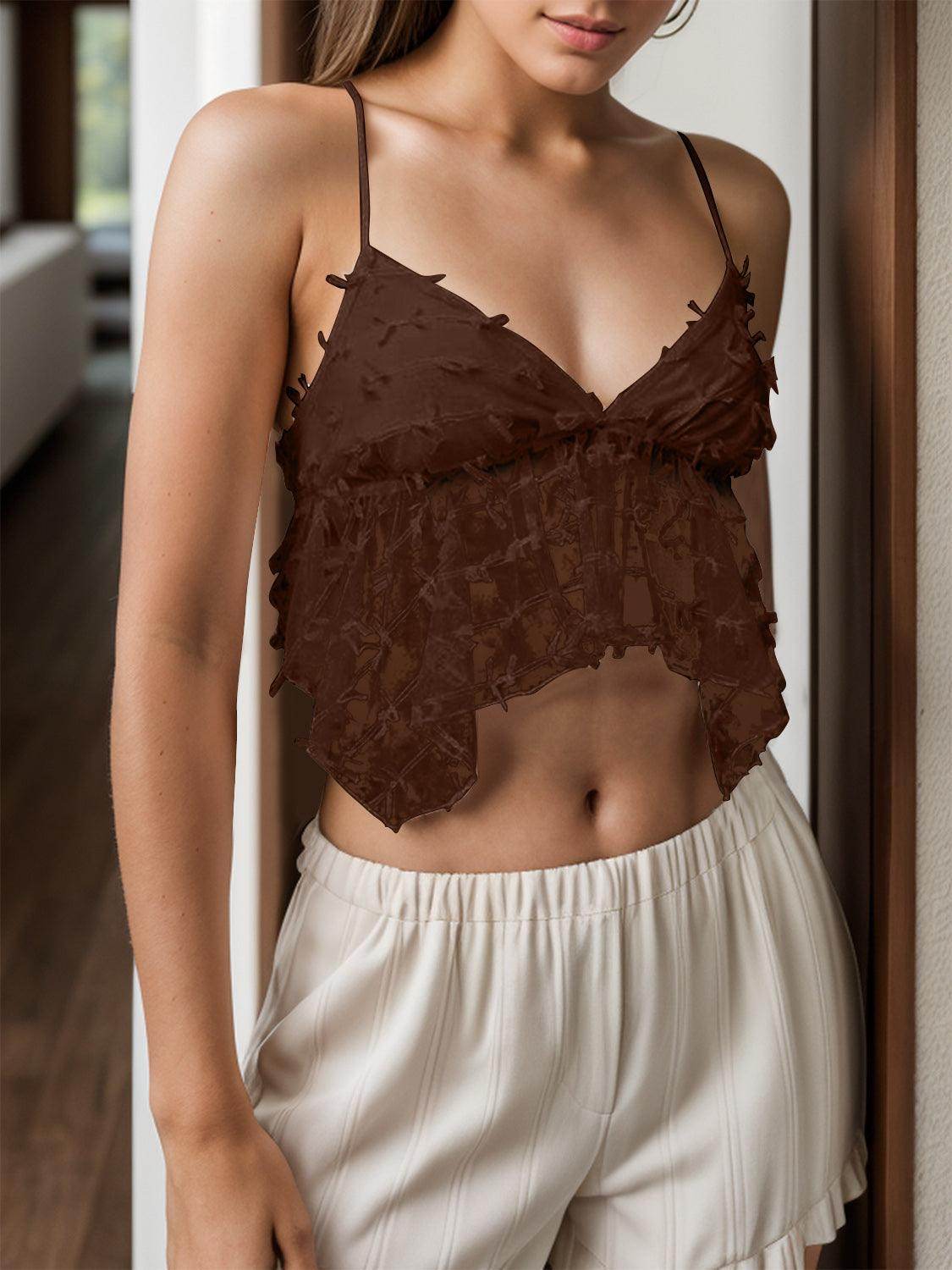 Tied V-Neck Cami for Women in Sheer Polyester Fabric - Selvanelle