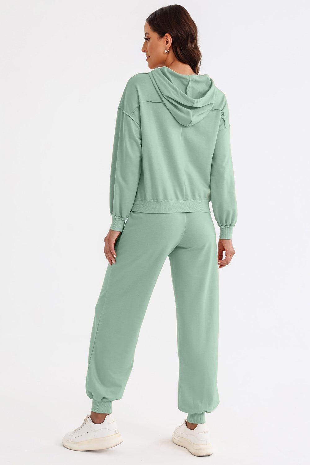Cutout Drawstring Hoodie and Joggers Active Set for Women - Selvanelle
