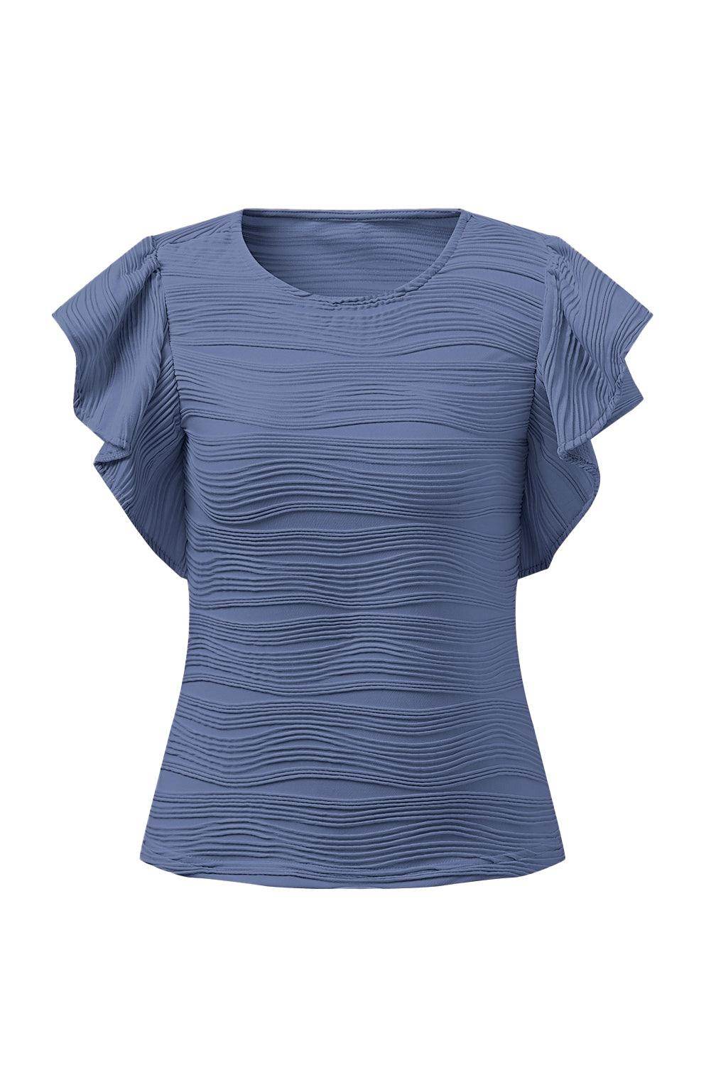 Textured Round Neck Cap Sleeve Top for Casual Style - Selvanelle