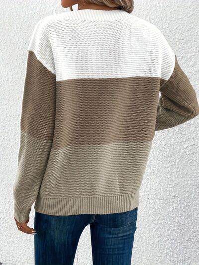 Color Block Boat Neck Sweater for Stylish Layering - Selvanelle